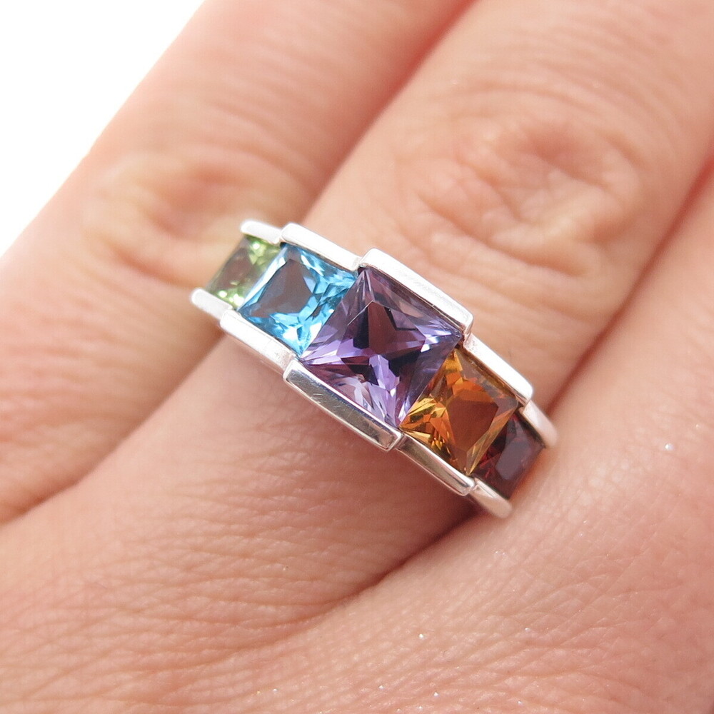 MICHELLE ALBALA 925 Sterling Silver Vintage Real Multi-Color Gem Ring Size 7